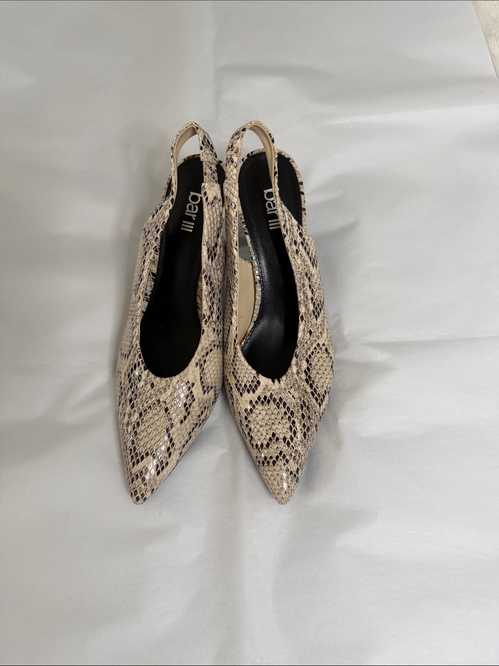 Bar III Snake-Print Beige Pointed-Toe Slingback Pumps
